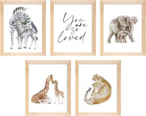 L&O Goods Mom & Baby Animal Nursery Decor Framed Posters | Set of 5 Baby Room Decor Prints | Jungle Decor for Baby Shower Gifts | Giraffe, Zebra, Cheetah, Elephant Decor | Poster Size 8 x 10